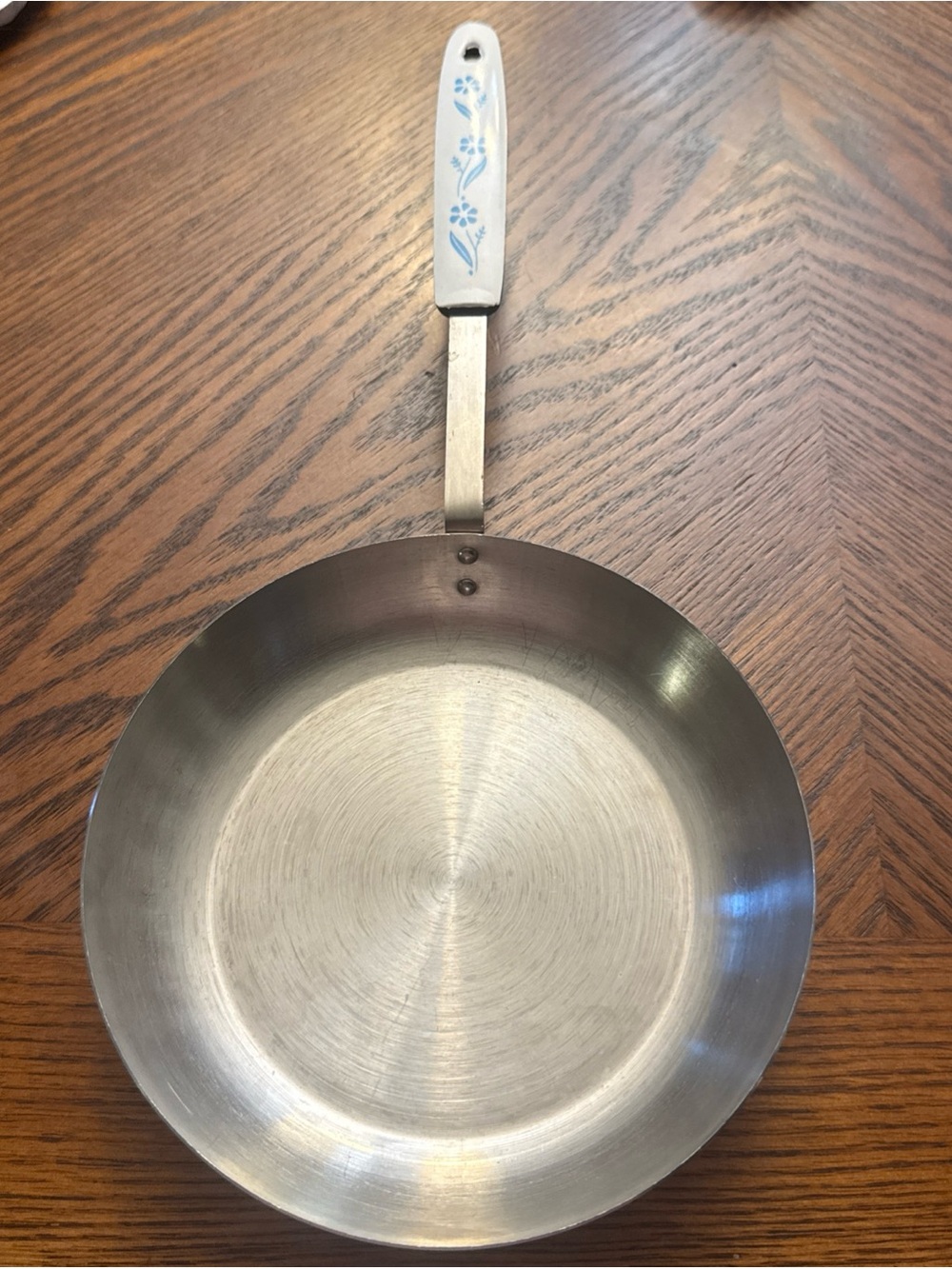 Vtg Fontana Cornflower Blue Floral Small Skillet Stainless Steel Japan